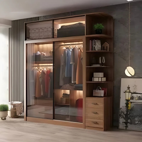 Mẫu tủ nhôm cánh kính giả vân gỗ sang trọng, chống ẩm mốc hiệu quả